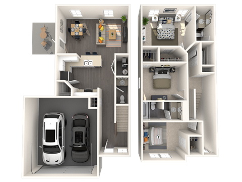 Floor plan for 3 beds, 2.5 baths, 1440 sqft